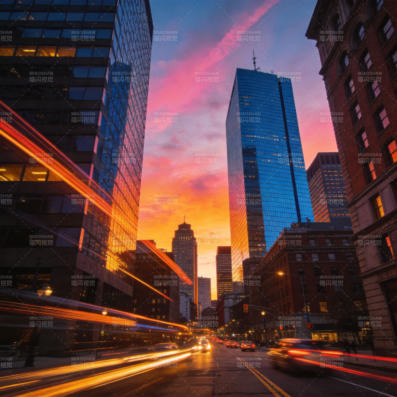 城市暮色光影图片