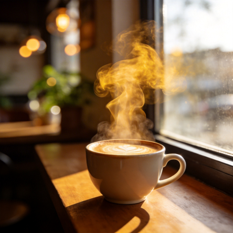 窗边热咖啡图片