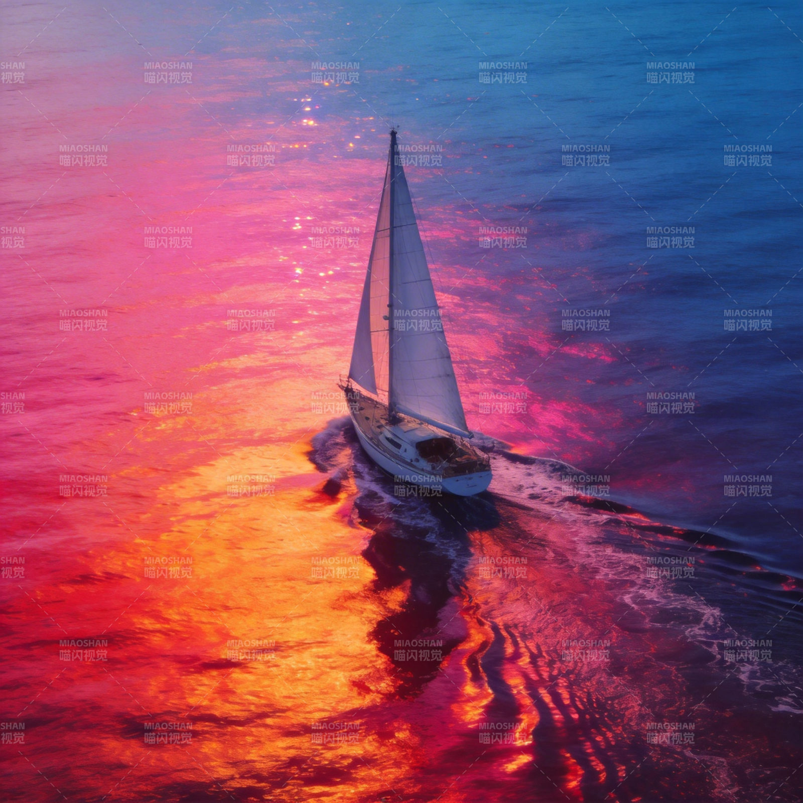 夕阳下的帆船图片