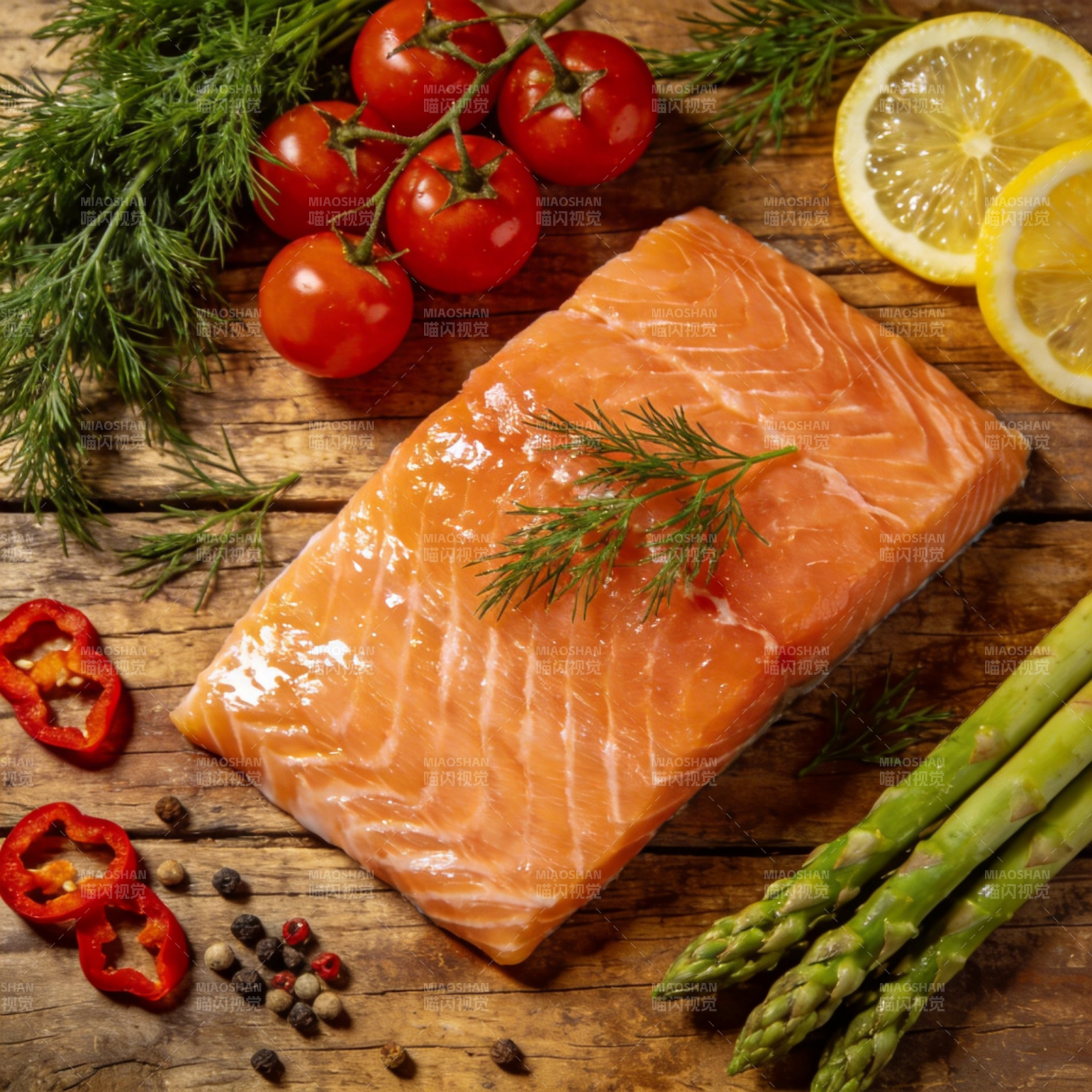 新鲜三文鱼配蔬果图片