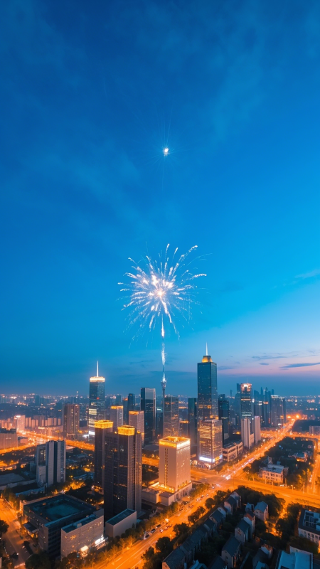城市夜空烟花绽放图片