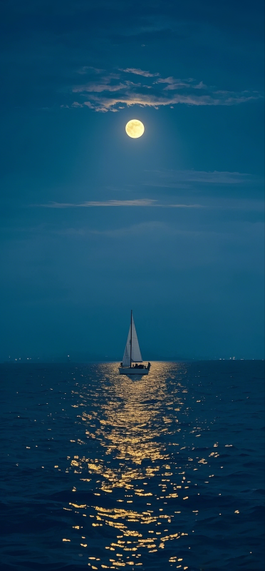 月下孤舟行图片