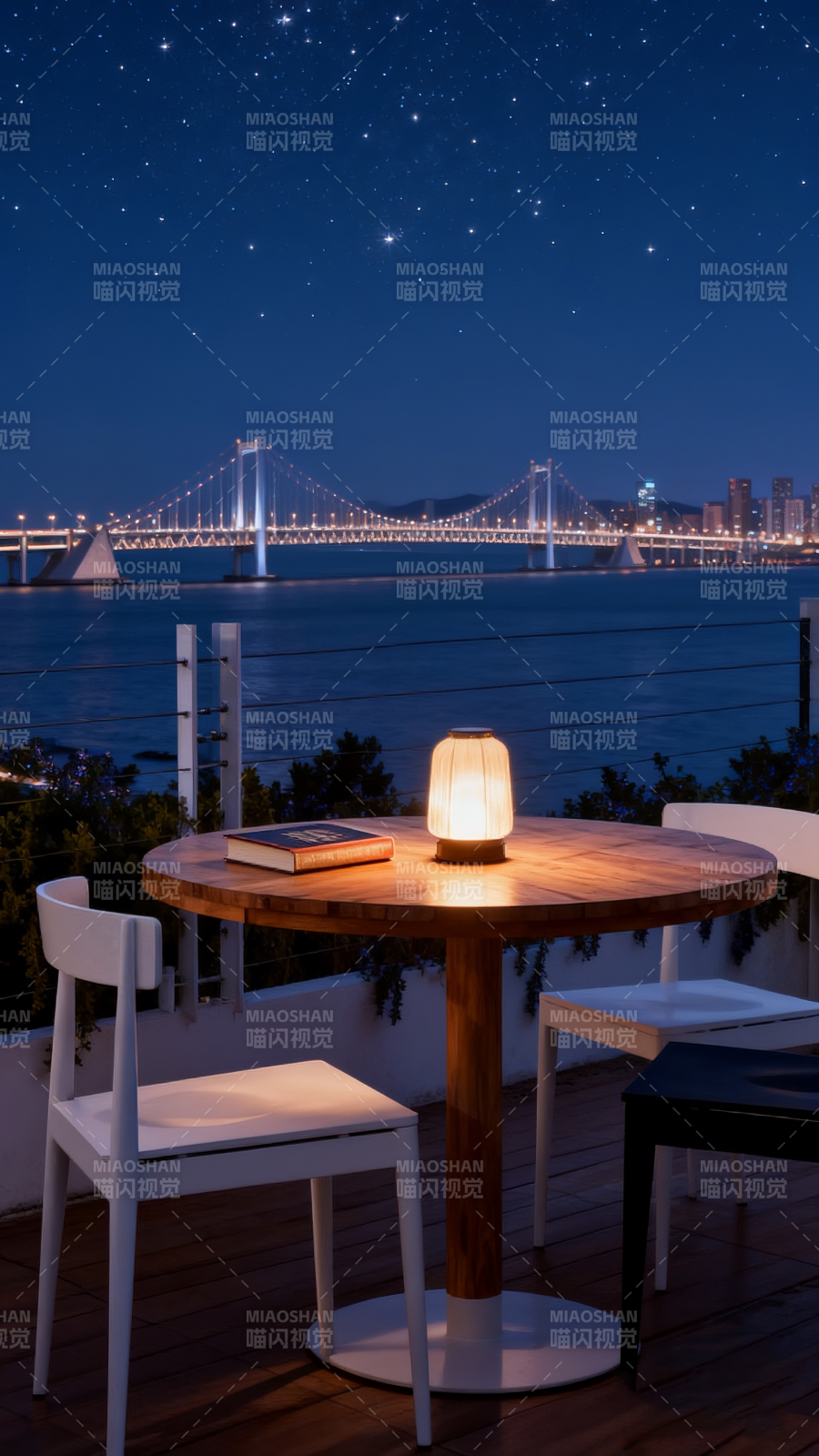夜景桥畔静读图片