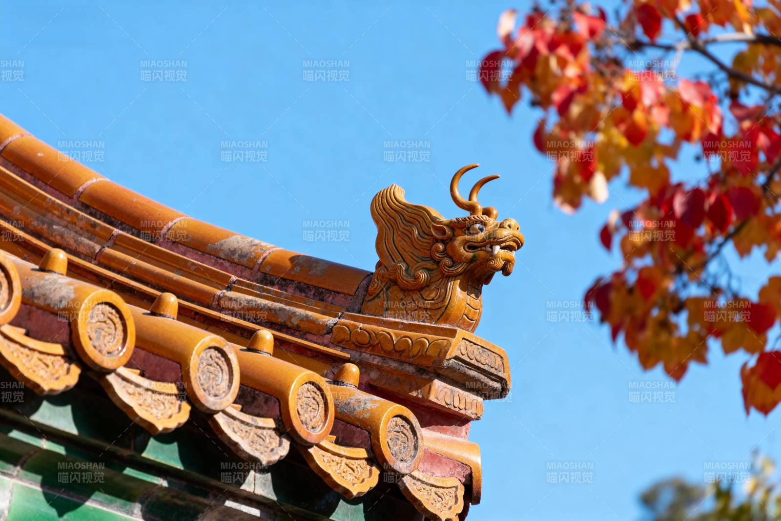 秋色中的古建筑屋檐图片