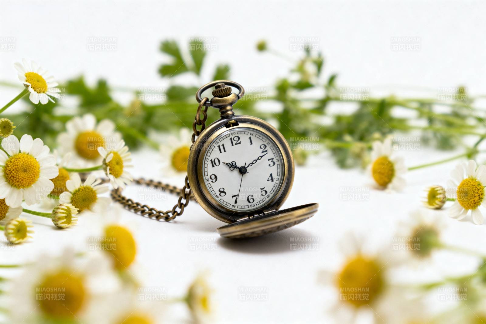 时光静好 花间钟表图片