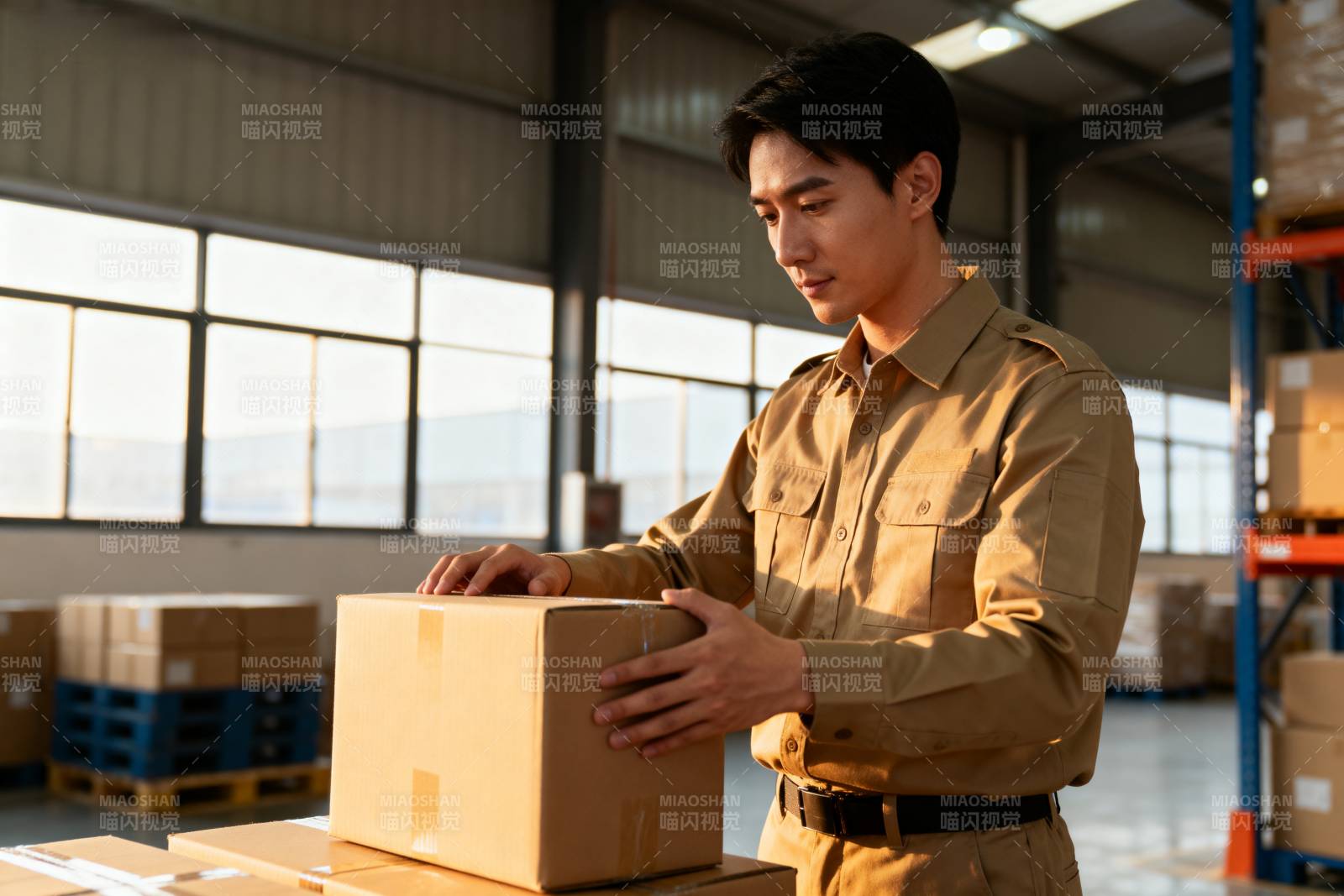 仓库工人检查包裹图片