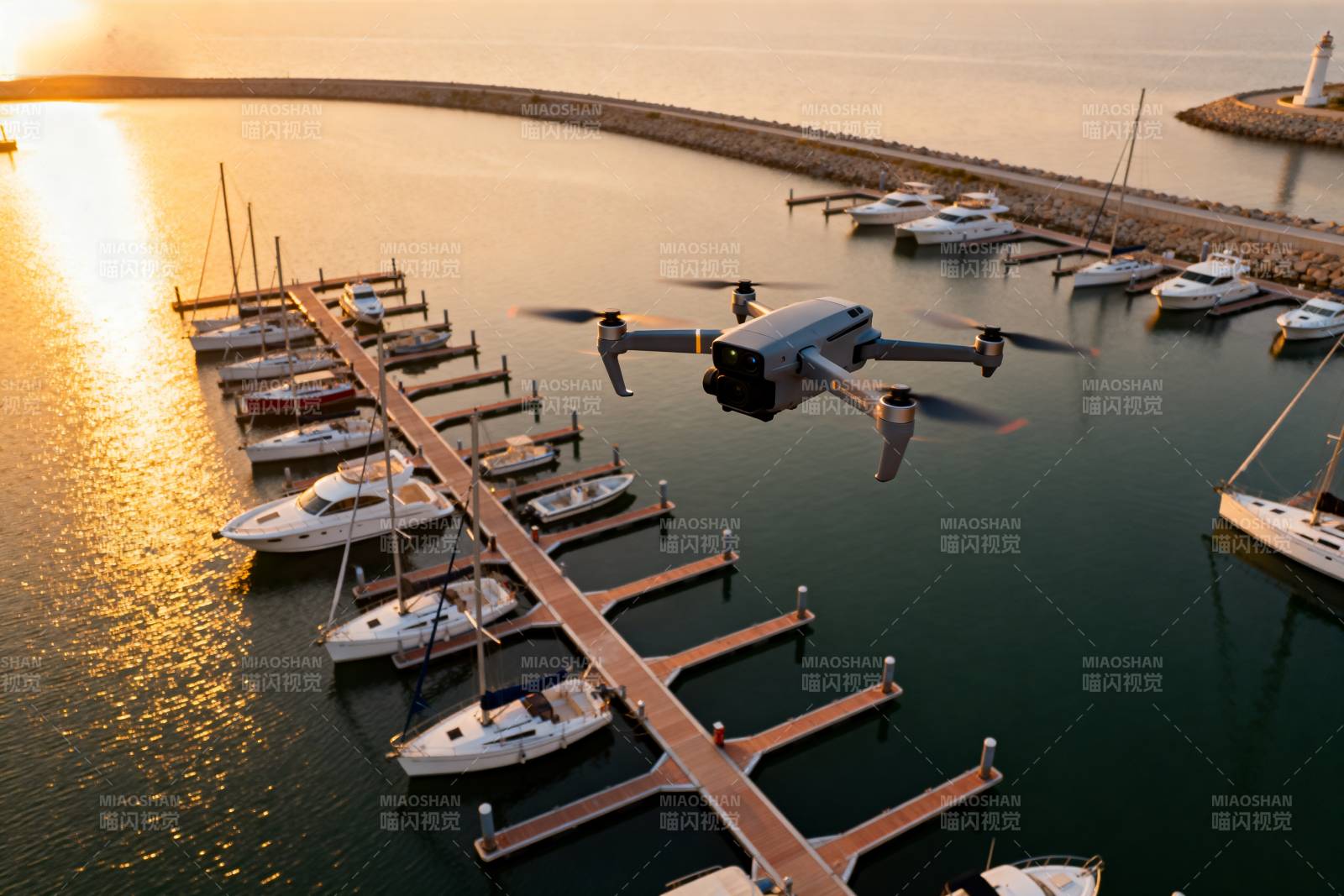 无人机航拍码头日落图片