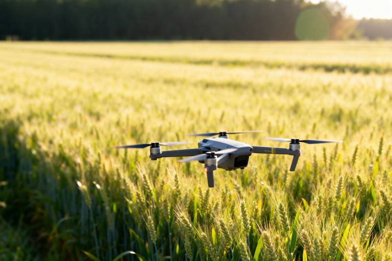 无人机飞越麦田图片