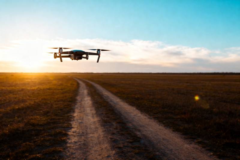 无人机飞越乡间小路图片