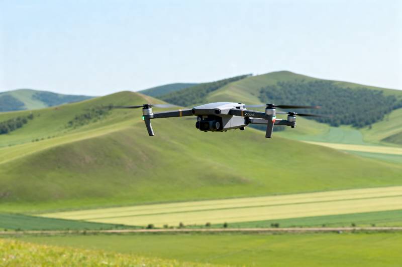 无人机翱翔绿野图片