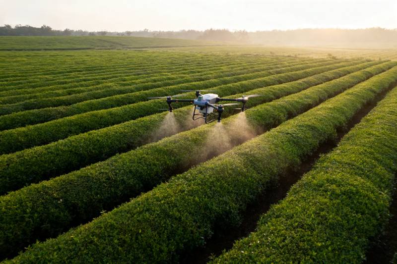 无人机喷洒茶园图片