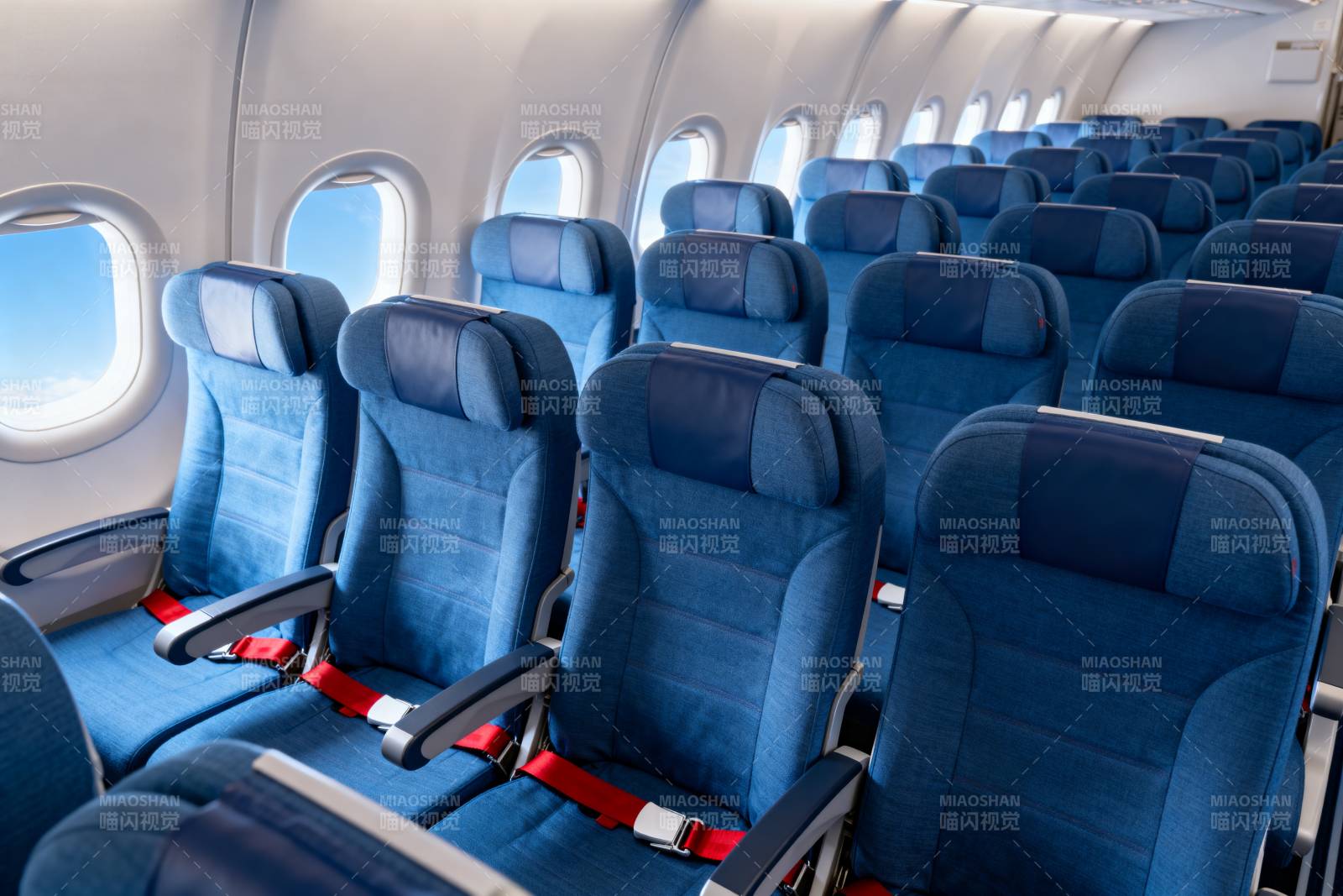 飞机客舱蓝色座椅图片