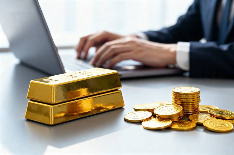 金条金币与办公场景图片