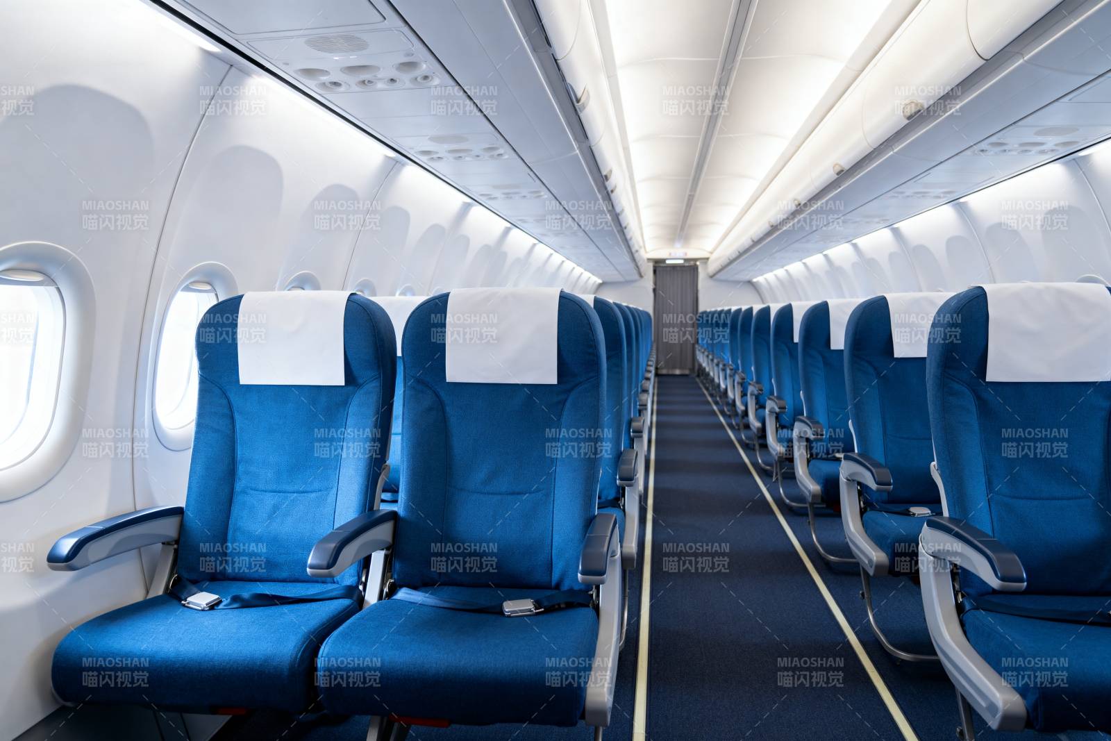 飞机客舱蓝色座椅图片