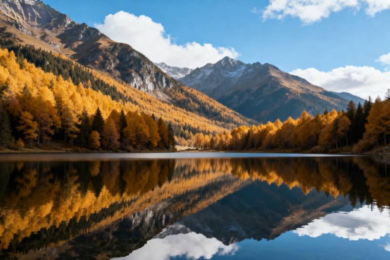 秋山倒影湖中图片