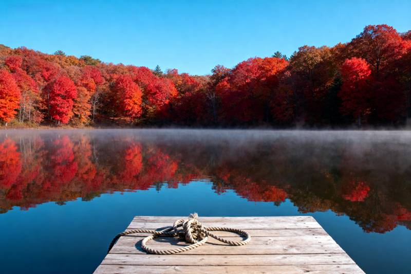 秋湖倒影 静谧如画图片