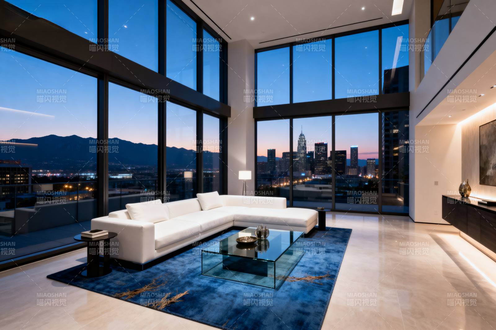 都市夜景豪宅客厅图片