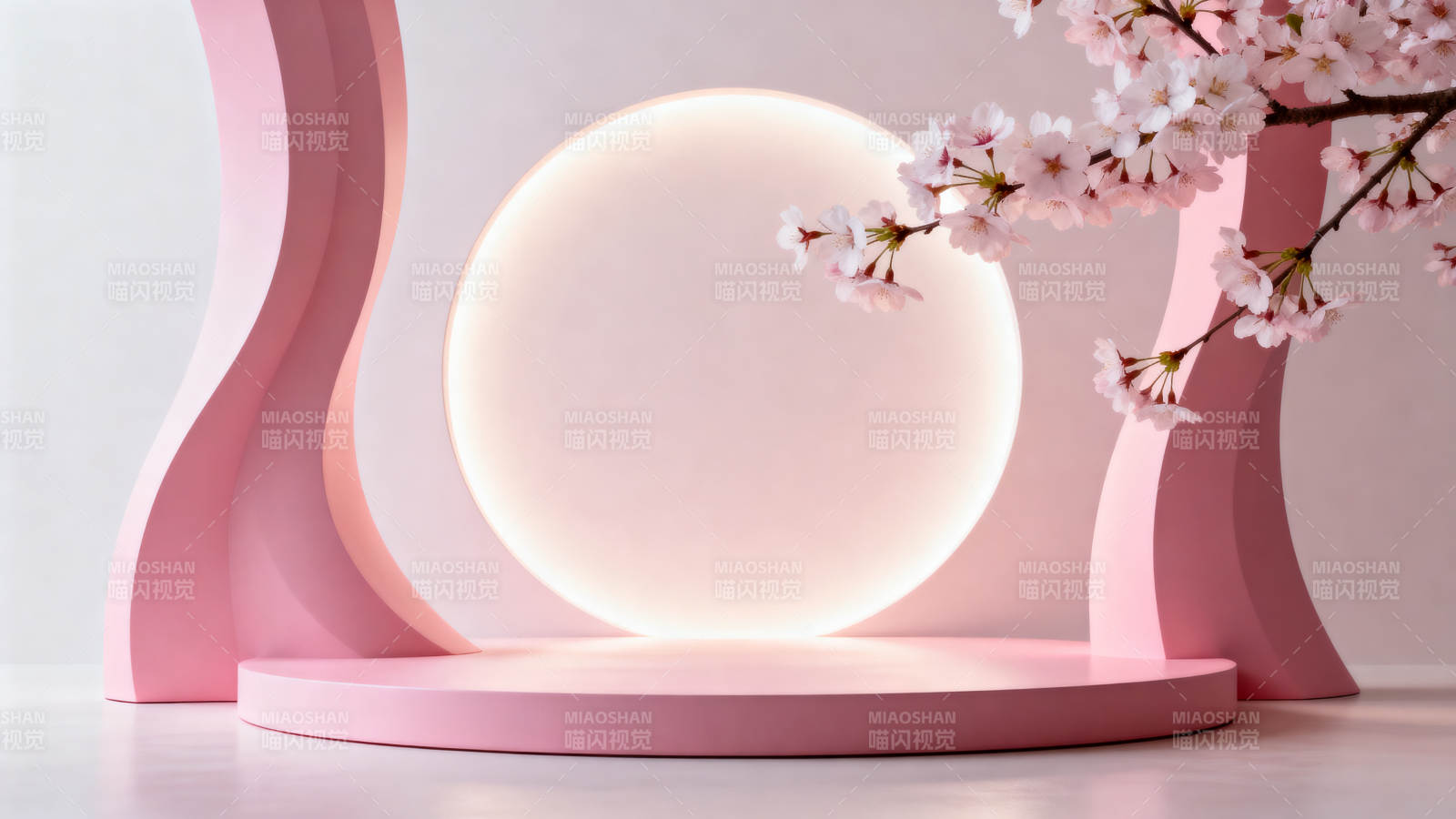 樱花映衬粉红舞台图片