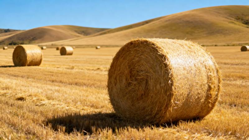 金秋麦田草垛图片