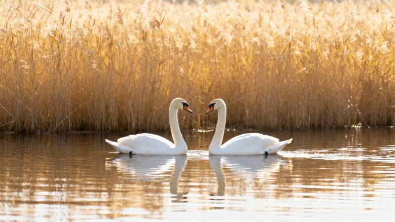 双天鹅湖畔相依图片