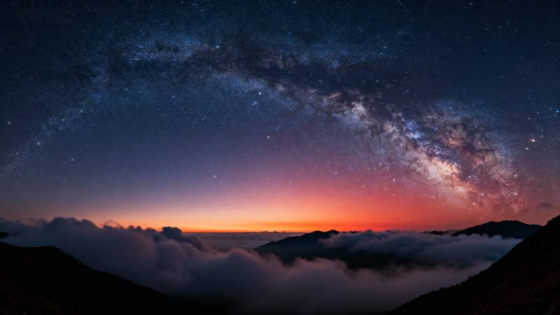银河云海夜景图片