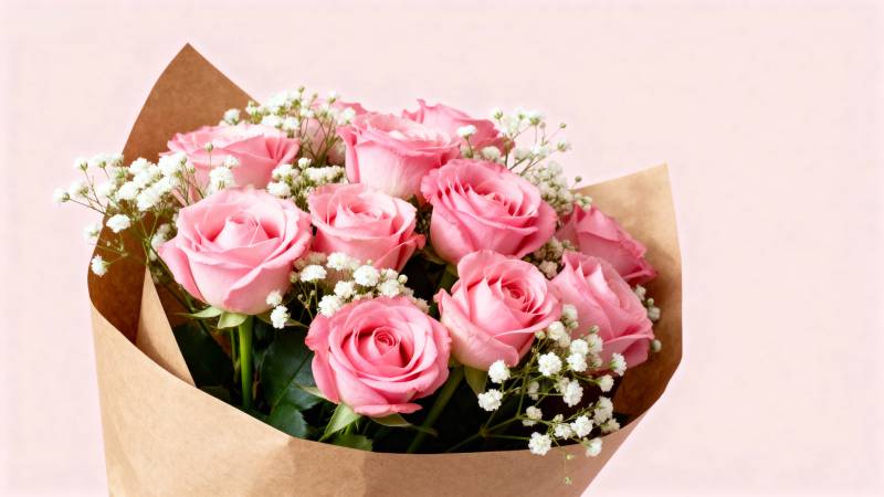 粉红玫瑰花束图片