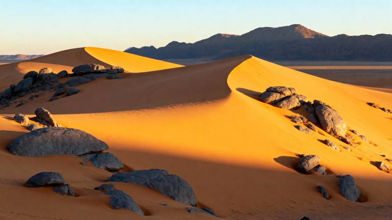 金色沙丘与岩石图片