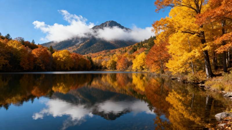 秋湖映山色图片