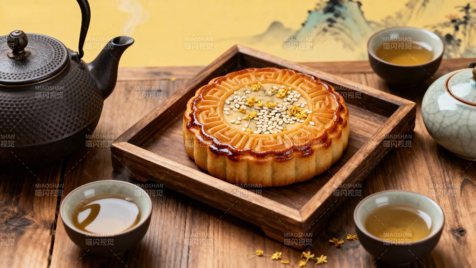 中秋月饼茶香四溢图片