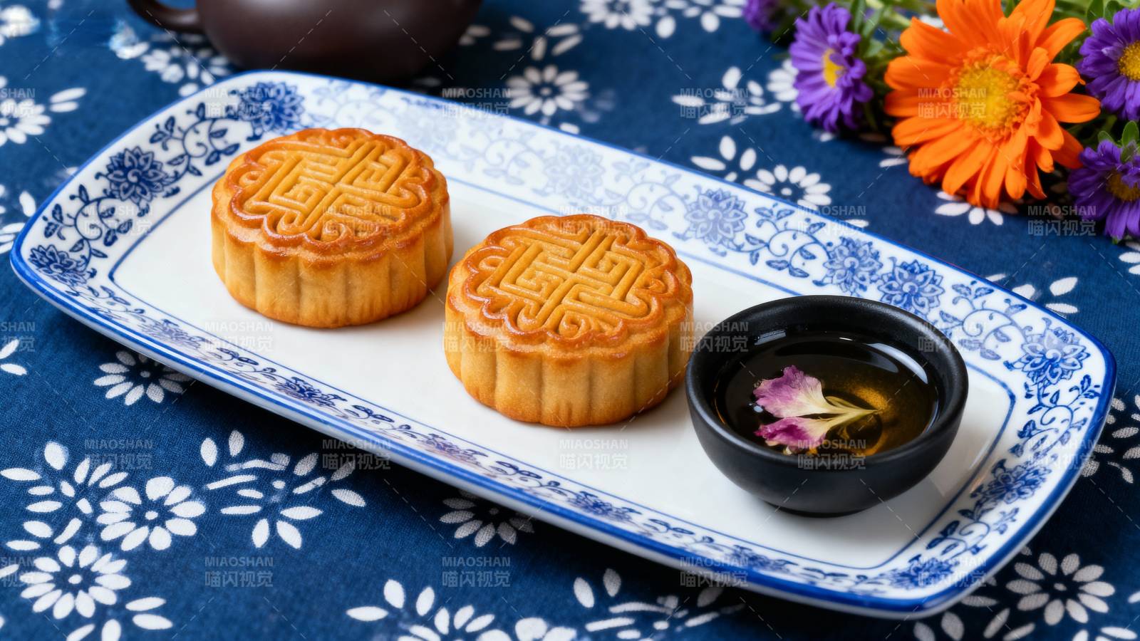 中秋月饼配茶点图片