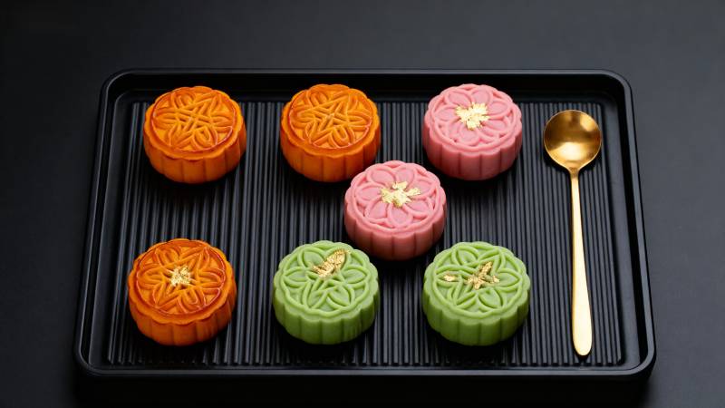 七彩月饼摆盘图片