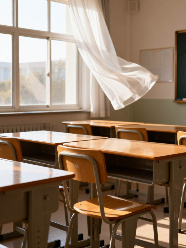 教室静谧晨光图片