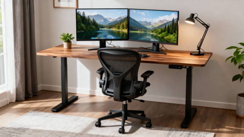 双屏办公桌椅组合图片