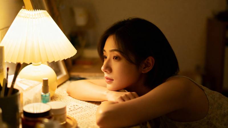 灯下静思的女子图片