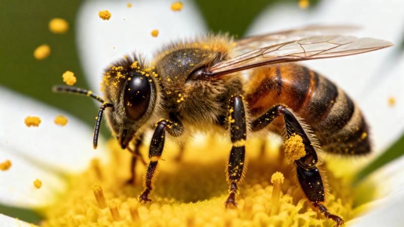 蜜蜂采蜜特写图片