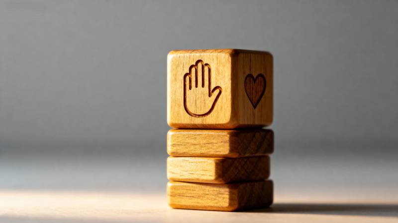 手与心的木块堆叠图片