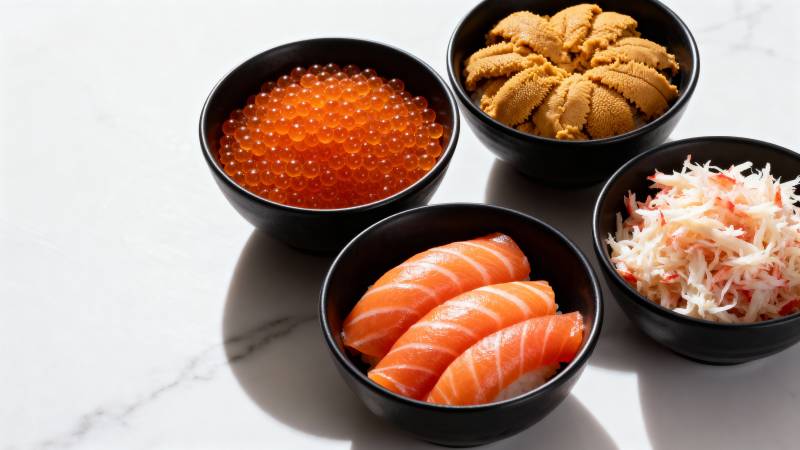 寿司食材四碗摆图片