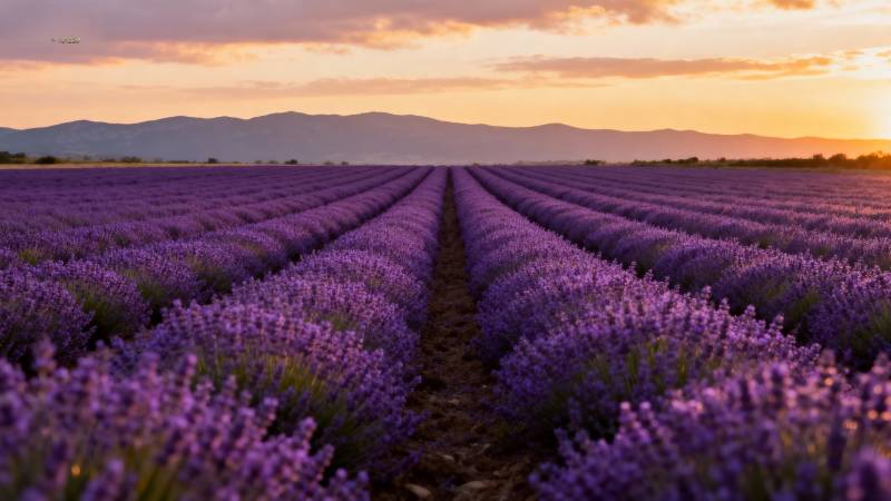 薰衣草田日落图片