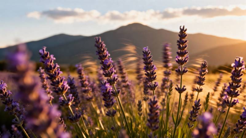 薰衣草田日落美景图片