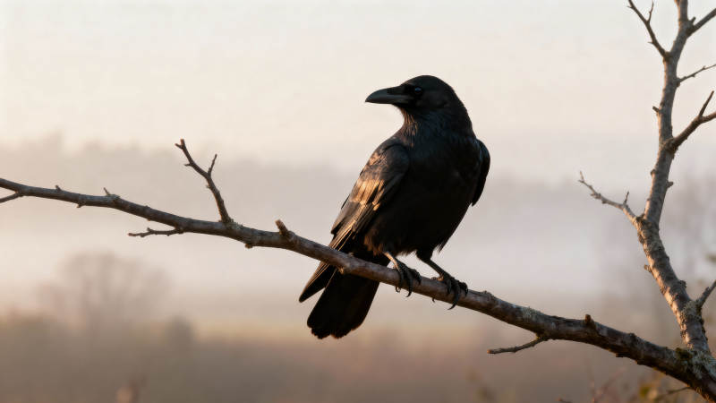 乌鸦栖枝 暮色朦胧图片