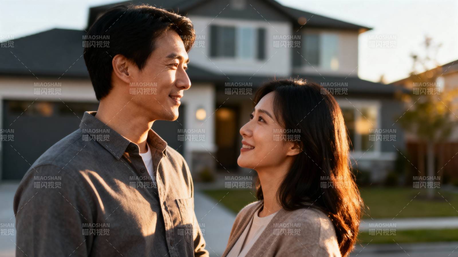 温馨夫妻对视微笑图片