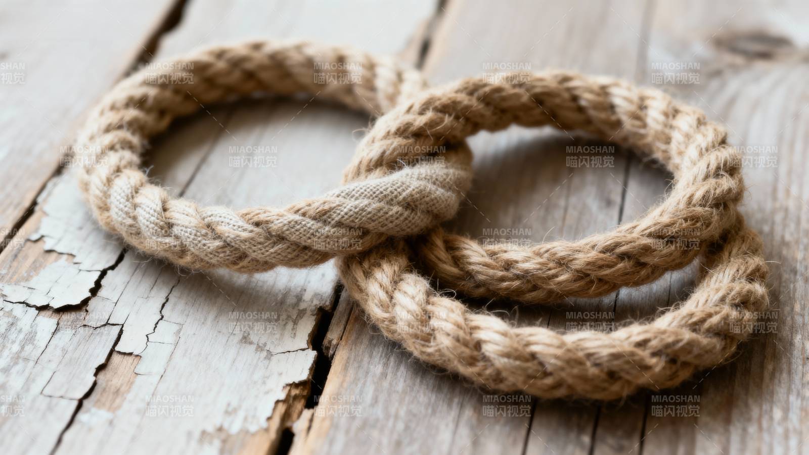 麻绳结环静置木板图片