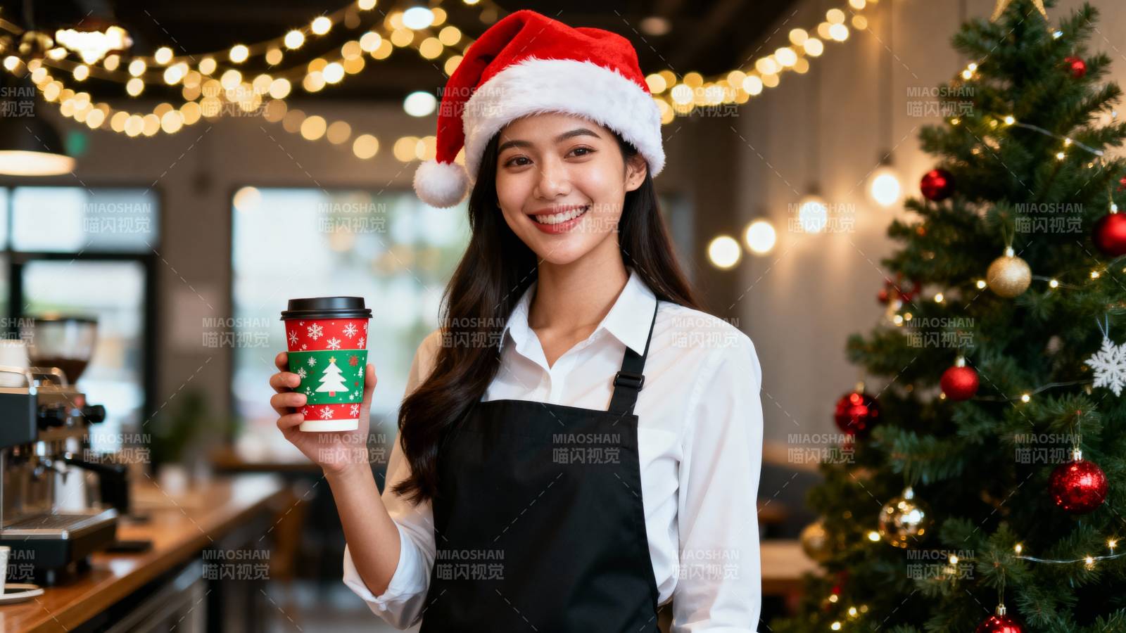 圣诞咖啡师微笑图片