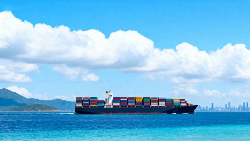 货轮航行于碧海蓝天图片