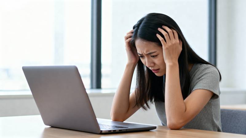 女子焦虑看电脑图片