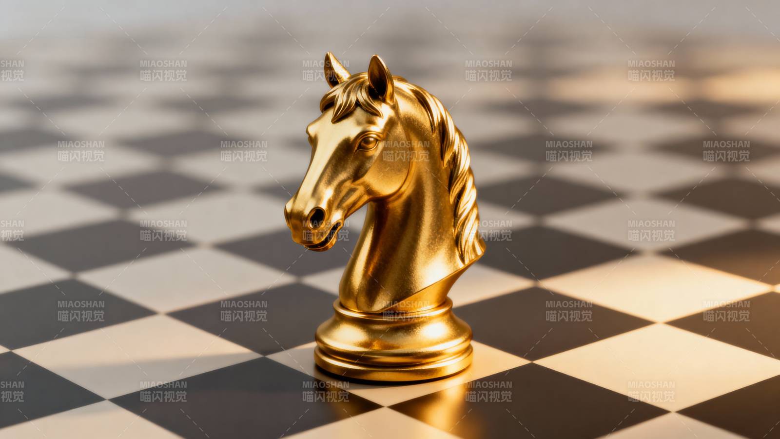 金色棋马立于棋盘图片