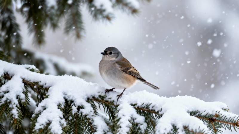 雪中栖息的小鸟图片