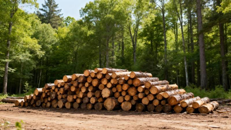 林间伐木堆图片