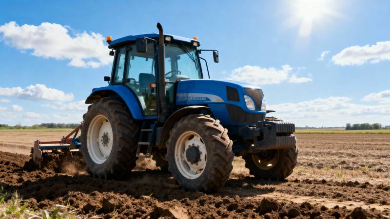 蓝色拖拉机耕田图片