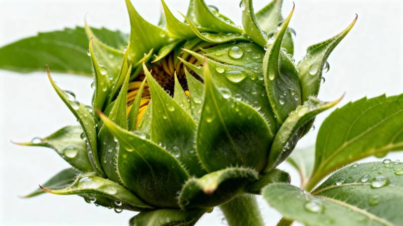 雨后向日葵花苞图片